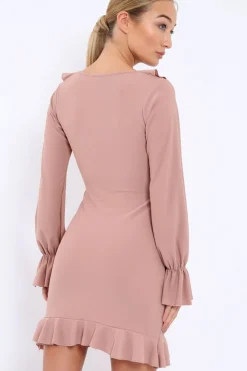 Rebellious Fashion Rose Wrap Mini Dress with Frills - Maleigh