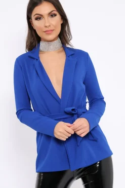 Rebellious Fashion Royal Blue Belted Blazer - Kenna