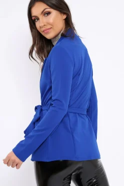 Rebellious Fashion Royal Blue Belted Blazer - Kenna