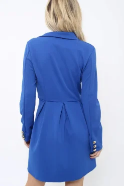Rebellious Fashion Royal Blue Button Detail Blazer Dress - Kayleigh
