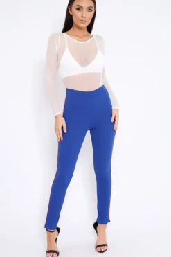 Rebellious Fashion Royal Blue Contrast Side Stripe Trousers - Arva