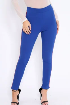 Rebellious Fashion Royal Blue Contrast Side Stripe Trousers - Arva