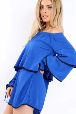 Rebellious Fashion Royal Blue Dress With Frills - Arabellah