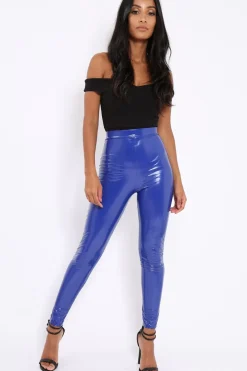 Rebellious Fashion Royal Blue Shiny Vinyl PU Leggings - Rio