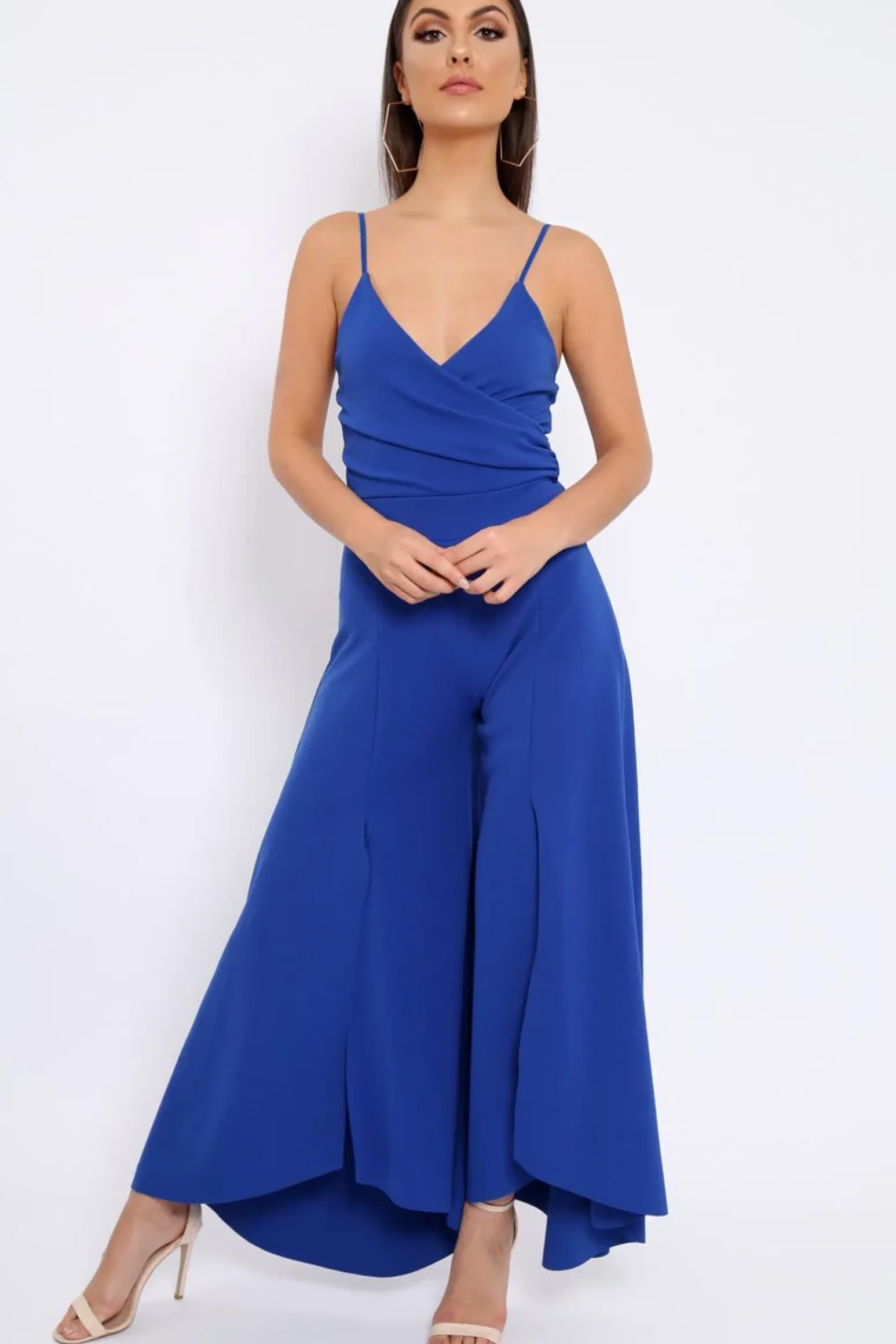 Rebellious Fashion Royal Blue Split Flared Jumpsuit - Francisca