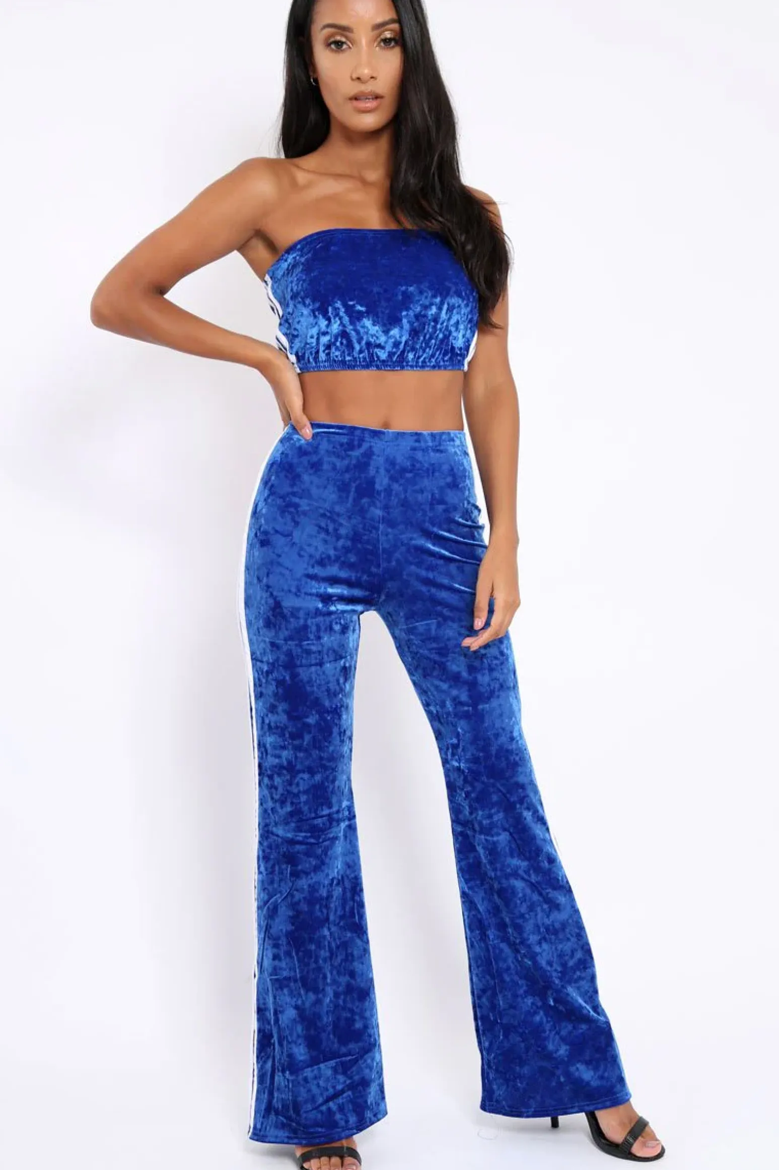 Rebellious Fashion Royal Blue Velvet Boobtube and Trouser Set - Shayla