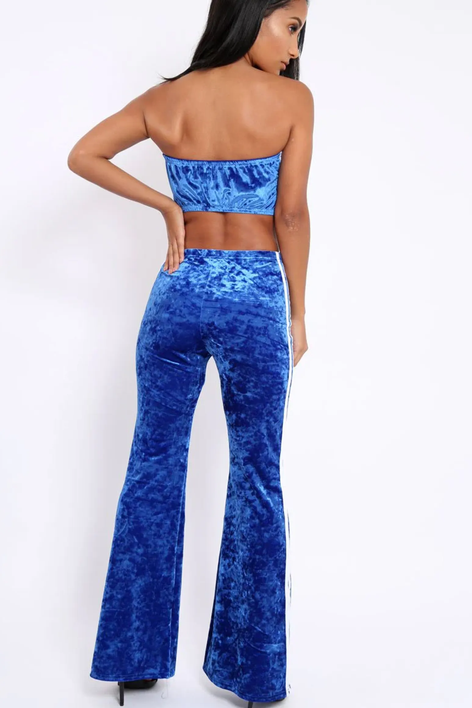 Rebellious Fashion Royal Blue Velvet Boobtube and Trouser Set - Shayla