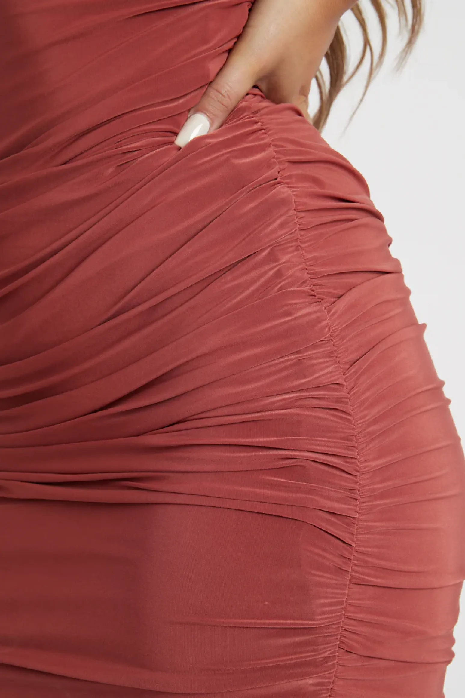 Rebellious Fashion Rust Ruched Side Dress - Alera