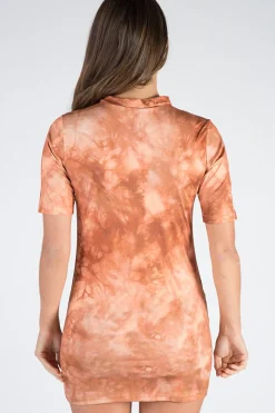 Rebellious Fashion Rust Tiger Print Lace Up T Shirt Dress - Esme