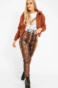 Rebellious Fashion Rust Borg Cropped Bomber Jacket - Heidy