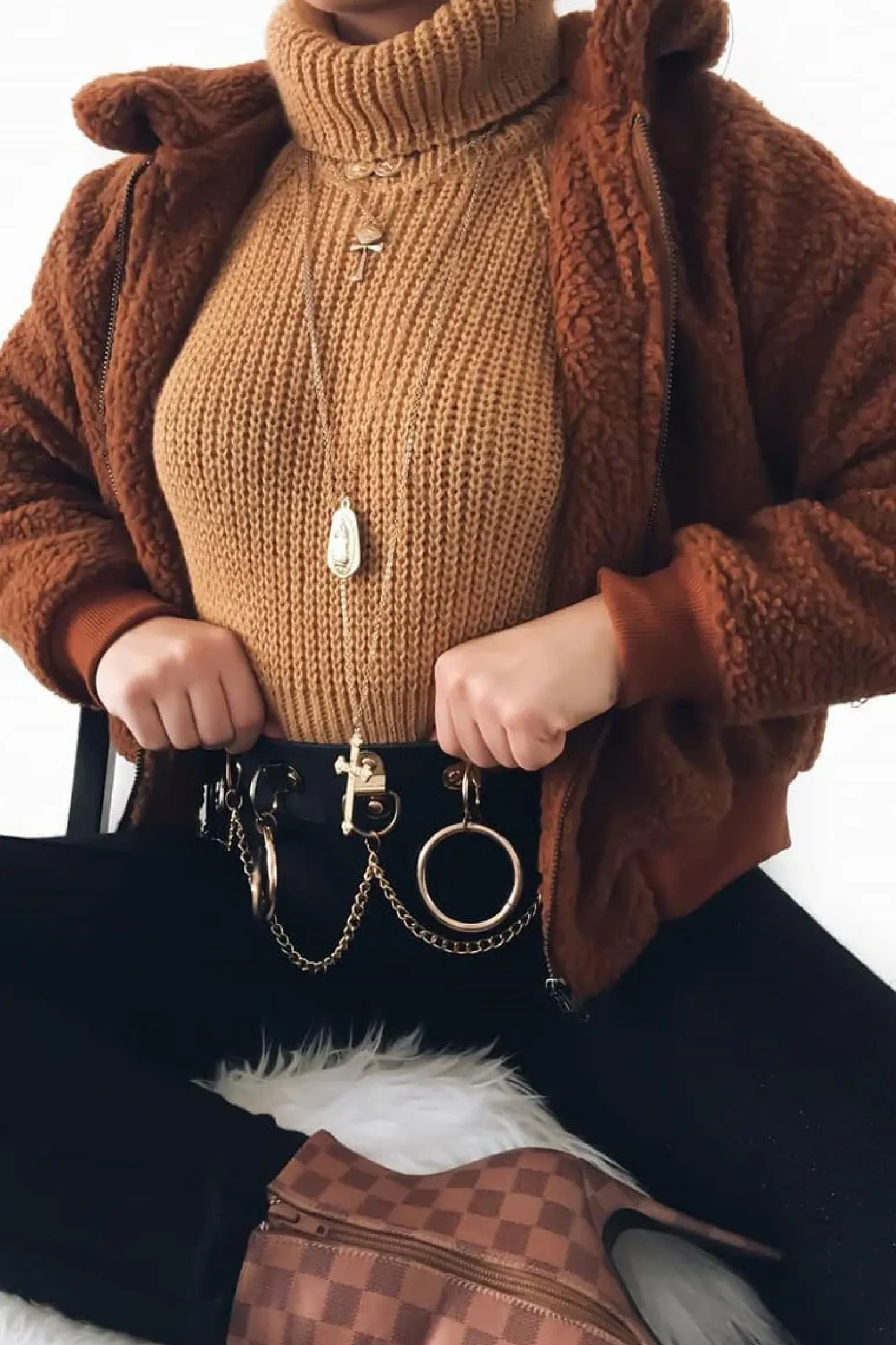 Rebellious Fashion Rust Borg Cropped Bomber Jacket - Heidy