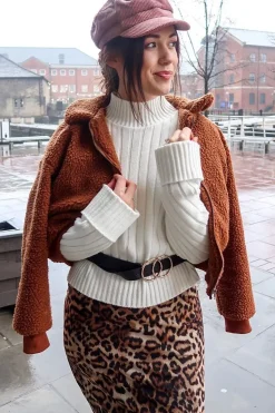 Rebellious Fashion Rust Borg Cropped Bomber Jacket - Heidy