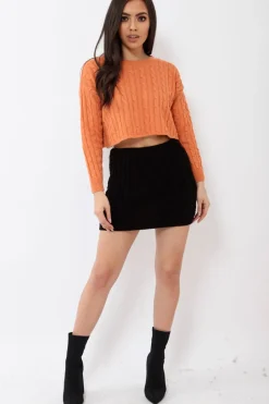 Rebellious Fashion Rust Cable Knit Cropped Jumper - Georgie