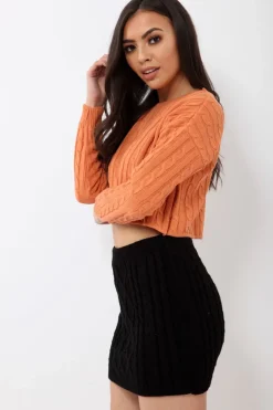Rebellious Fashion Rust Cable Knit Cropped Jumper - Georgie