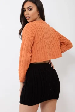 Rebellious Fashion Rust Cable Knit Cropped Jumper - Georgie