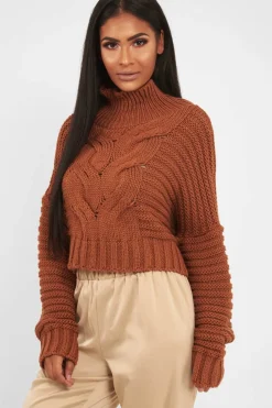 Rebellious Fashion Rust Cable Knit Sleeve Detail Jumper - Miyonna