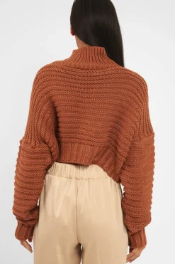 Rebellious Fashion Rust Cable Knit Sleeve Detail Jumper - Miyonna