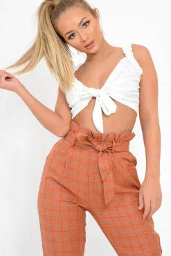 Rebellious Fashion Rust Check Paper Bag Trousers - Irma