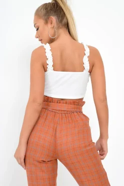 Rebellious Fashion Rust Check Paper Bag Trousers - Irma