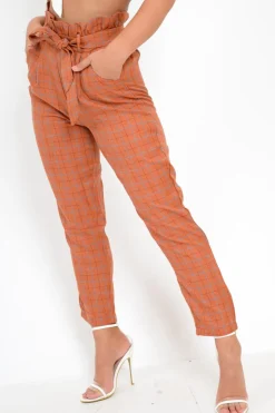 Rebellious Fashion Rust Check Paper Bag Trousers - Irma