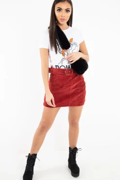 Rebellious Fashion Rust Corduroy Belted Mini Skirt - Mariel