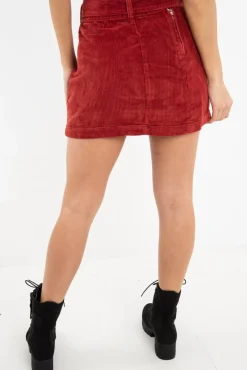 Rebellious Fashion Rust Corduroy Belted Mini Skirt - Mariel