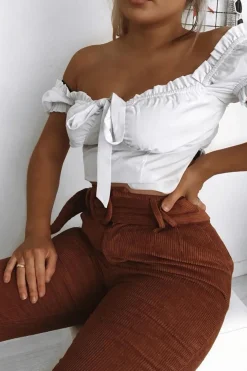 Rebellious Fashion Rust Corduroy Belted Tapered Trousers - Janelle