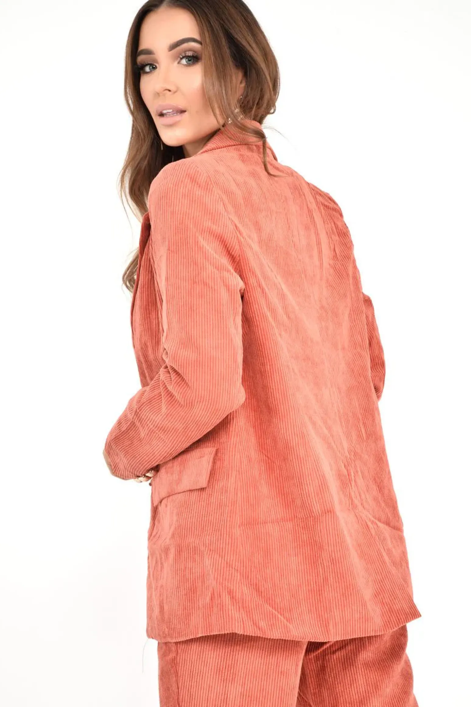 Rebellious Fashion Rust Corduroy Gold Button Blazer - Charissa