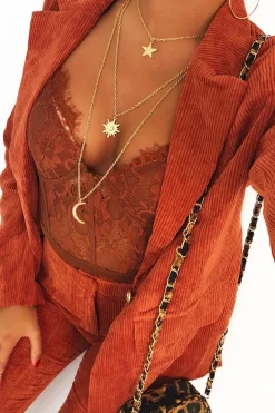 Rebellious Fashion Rust Corduroy Gold Button Blazer - Charissa