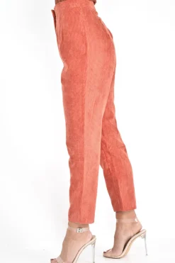 Rebellious Fashion Rust Corduroy High Waist Tapered Trousers - Emmelia