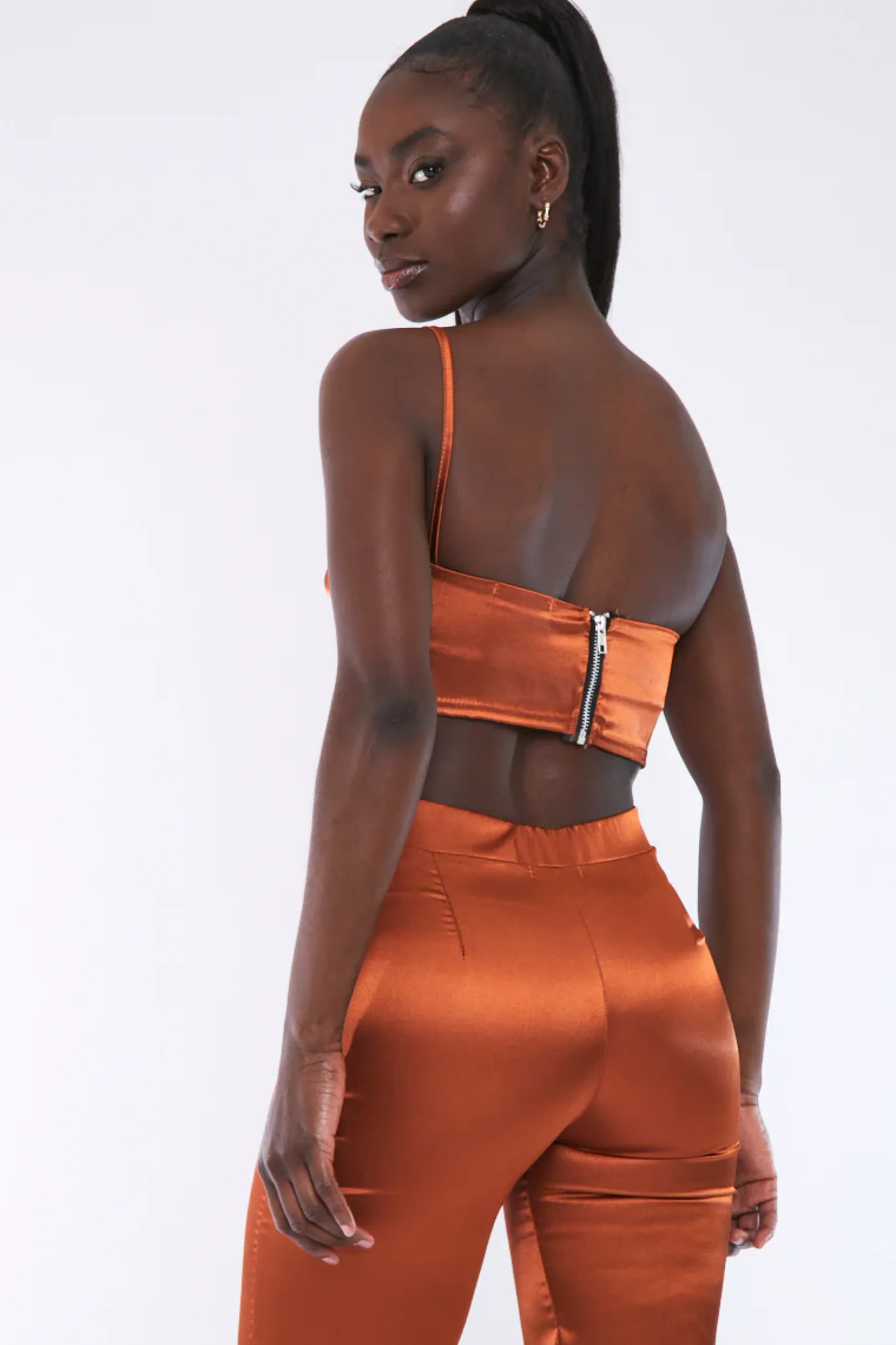 Rebellious Fashion Rust Cowl Neck Satin Corset Top - Skylar