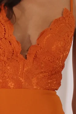 Rebellious Fashion Rust Crochet Cross Back Bodysuit - Crecia