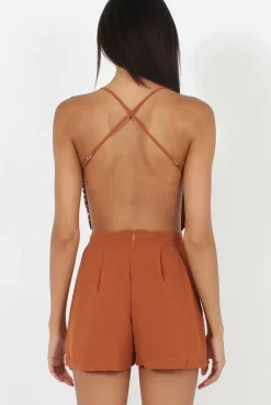 Rebellious Fashion Rust Crochet Cross Back Playsuit - Quinn