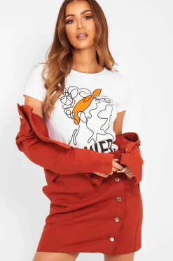 Rebellious Fashion Rust Denim Button Front Skirt Jacket Co-Ord - Dima