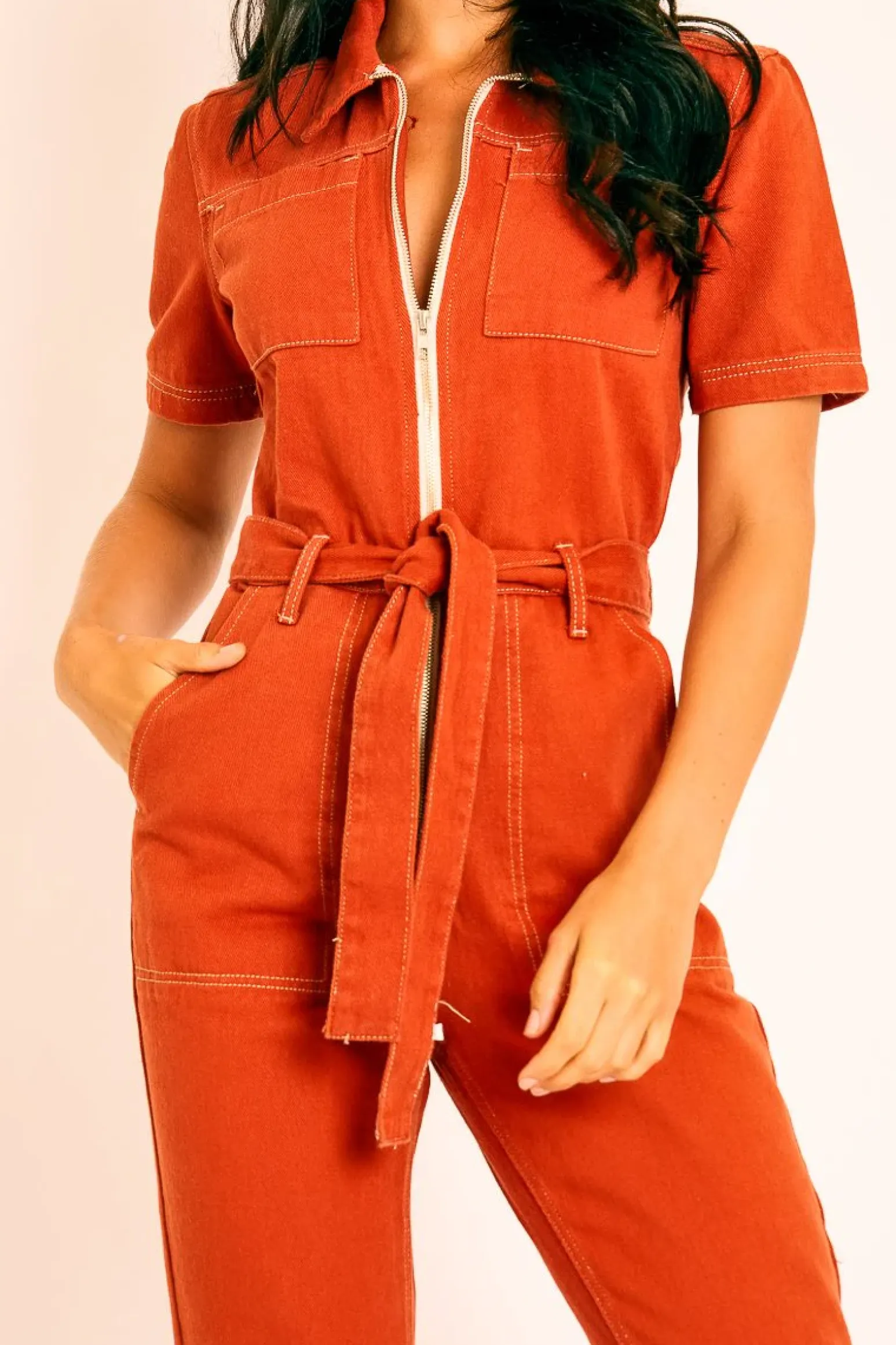Rebellious Fashion Rust Denim Utility Boilersuit - Chayse