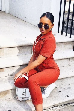 Rebellious Fashion Rust Denim Utility Boilersuit - Chayse