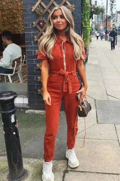 Rebellious Fashion Rust Denim Utility Boilersuit - Chayse