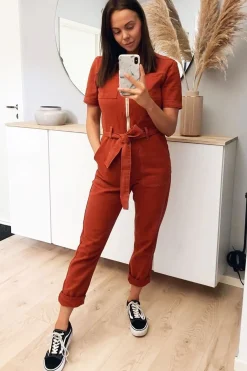 Rebellious Fashion Rust Denim Utility Boilersuit - Chayse