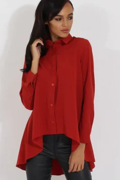 Rebellious Fashion Rust Dipped Hem Shirt - Paloma