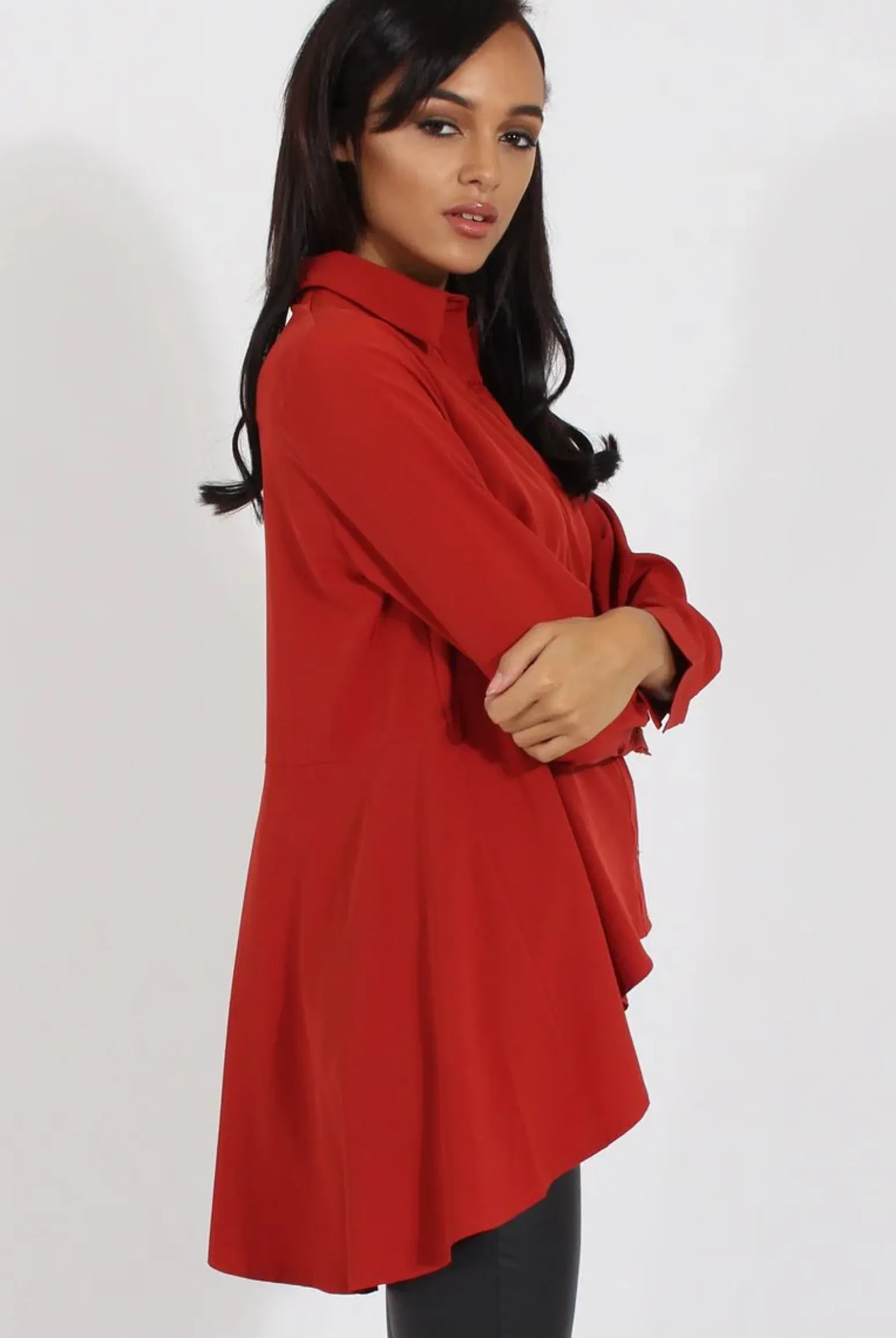 Rebellious Fashion Rust Dipped Hem Shirt - Paloma