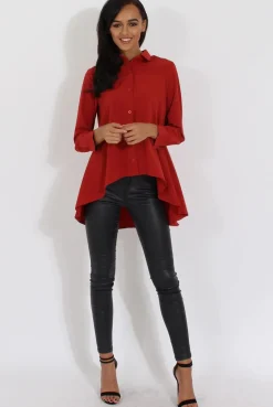 Rebellious Fashion Rust Dipped Hem Shirt - Paloma