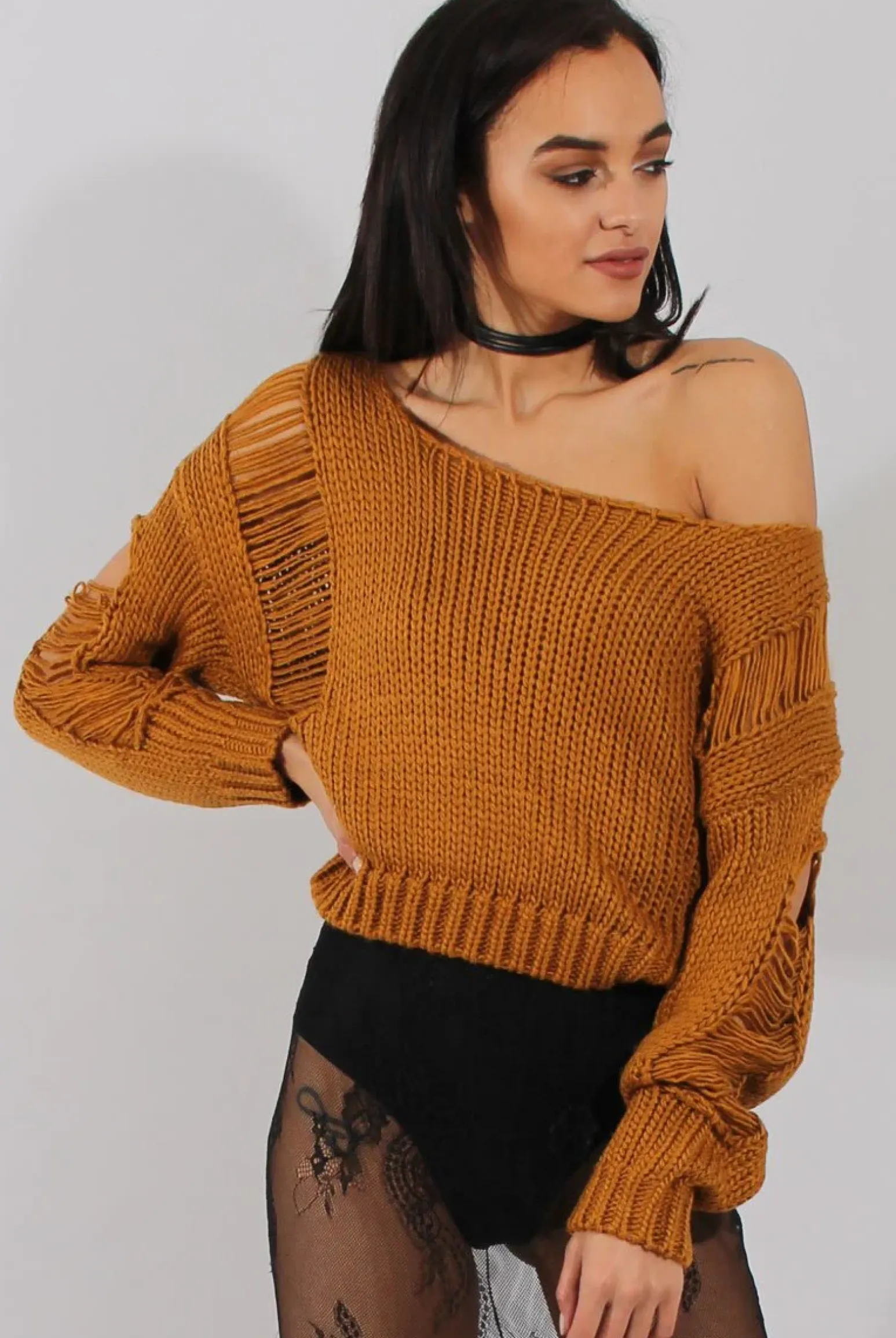 Rebellious Fashion Rust Distressed Detail Knitted Jumper - Lollie