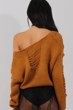 Rebellious Fashion Rust Distressed Detail Knitted Jumper - Lollie