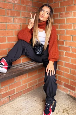 Rebellious Fashion Rust Extreme Cut Out High Neck Jumper - Nihara