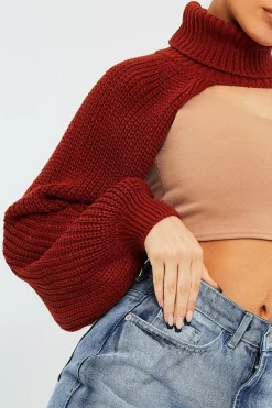 Rebellious Fashion Rust Extreme Cut Out High Neck Jumper - Nihara