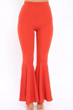 Rebellious Fashion Rust Extreme Flare Trousers - Becki