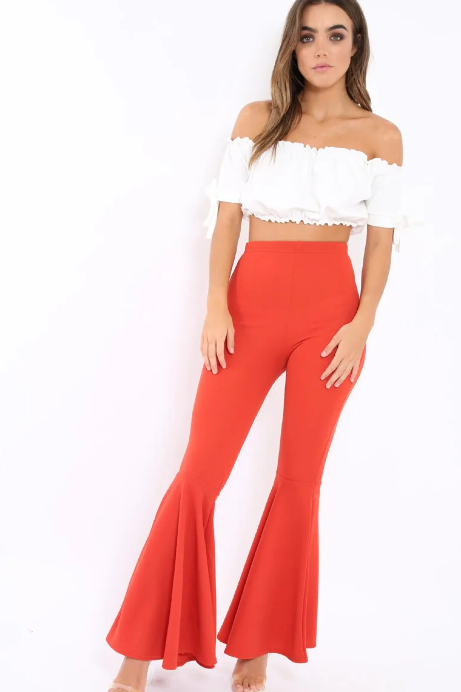 Rebellious Fashion Rust Extreme Flare Trousers - Becki