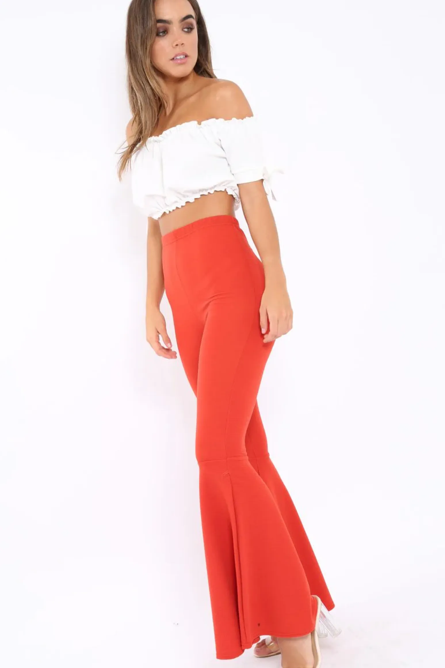Rebellious Fashion Rust Extreme Flare Trousers - Becki