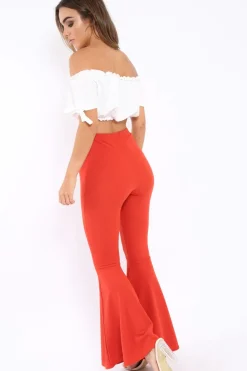 Rebellious Fashion Rust Extreme Flare Trousers - Becki
