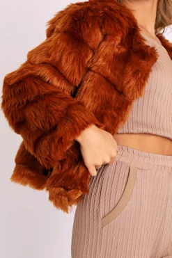 Rebellious Fashion Rust Faux Fur Jacket - Estelle